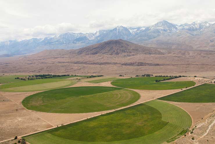 irrigation pivot in dry landscape